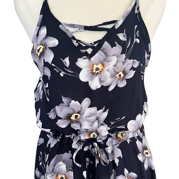 Miss Valley Girl Dress Blue Floral Sleeveless Drawstring Waist Size 8 - Picture 2 of 4